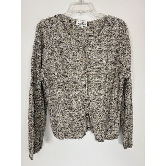 Reba Rose Cardigan Knit Beige Neutral Grandma Retro 90s Made in USA - Picture 4 of 12
